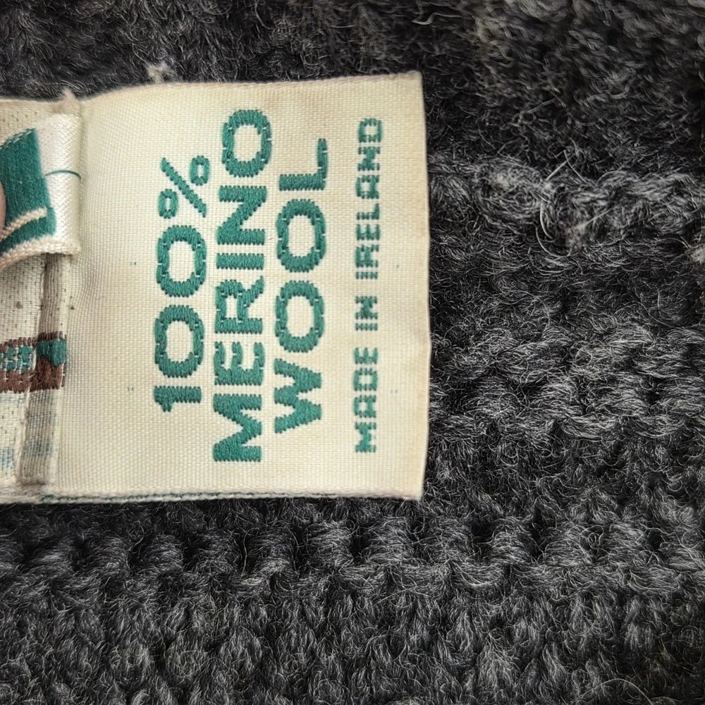 Vintage Aran Crafts 100% Merino Wool Cable Knit Sweater Charcoal Grey Large